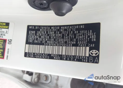 2014 Toyota Corolla Le Eco/Le Eco Plus/Le Eco Premium z USA, uszkodzony, nr VIN 5YFBPRHE8EP065488